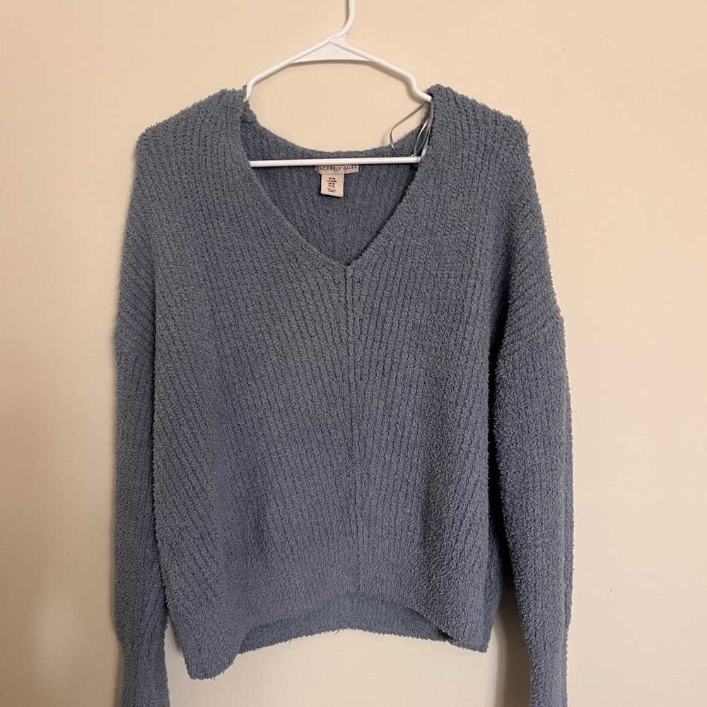 Sincerely Jules Cozy Heather Blue V-Neck Sweater
